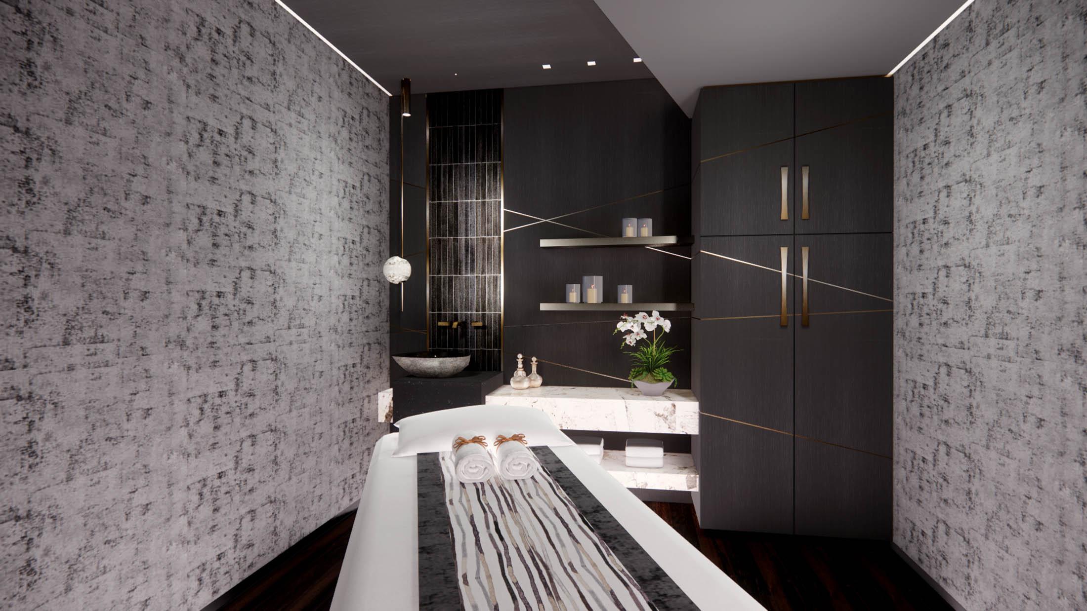 An empty spa room ready for a customer at Black Desert Resort