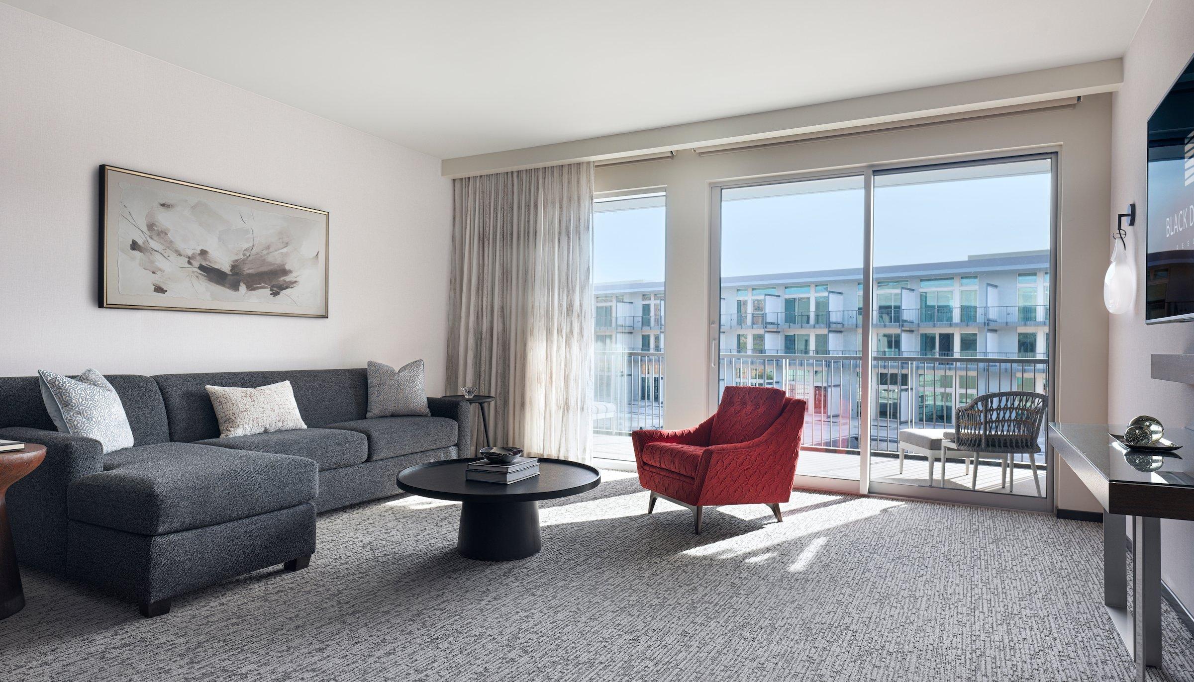 Living space in a studio king at Black Desert Resort