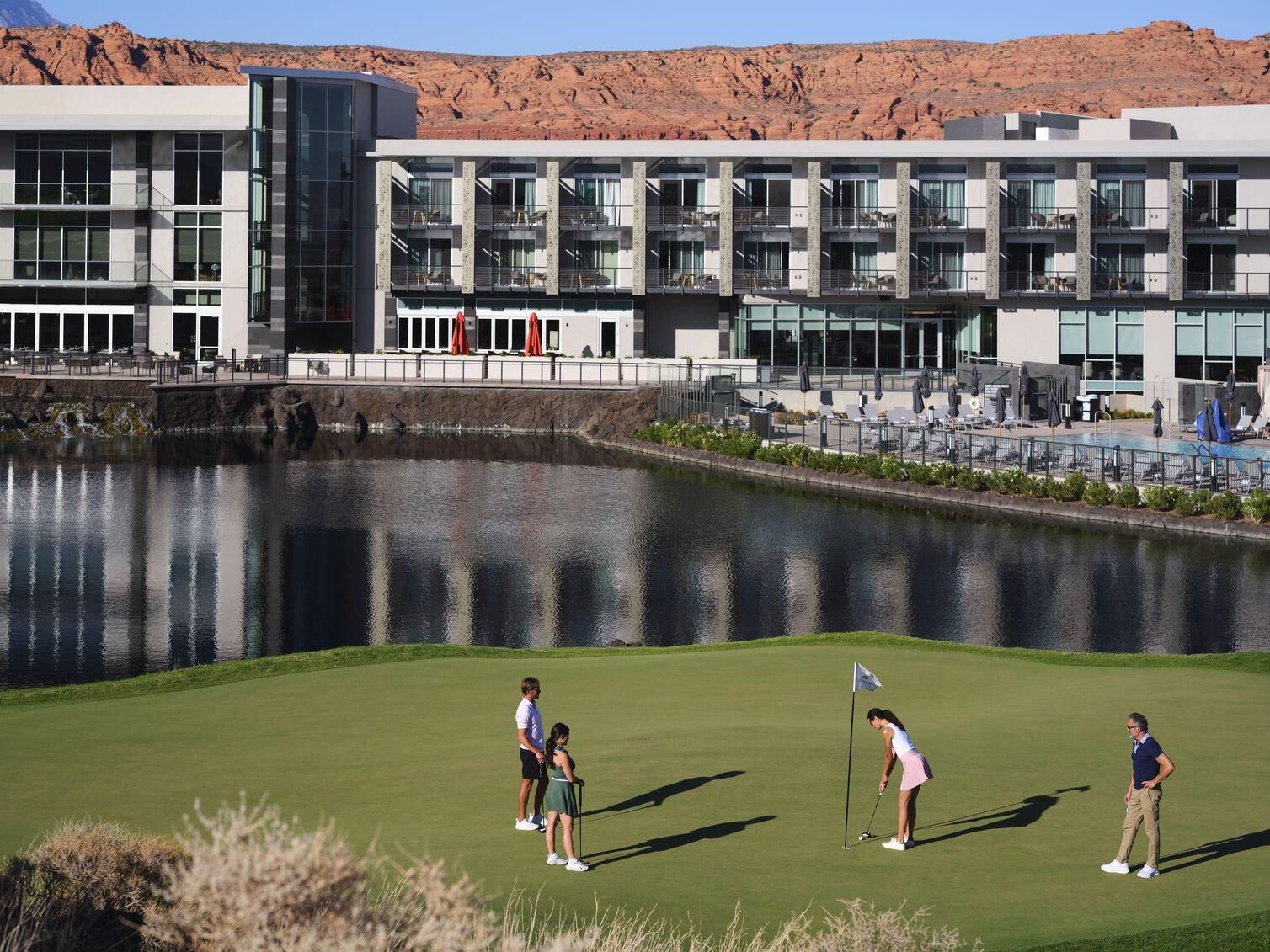 Foursome golfing on 19th Hole