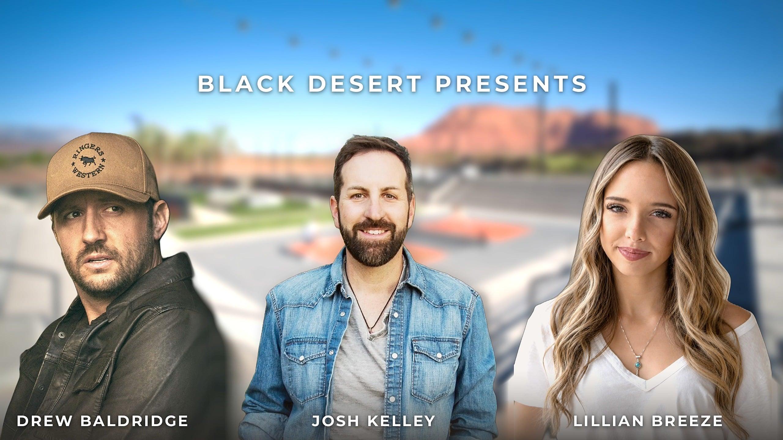 three artists with the backdrop of black desert resort.